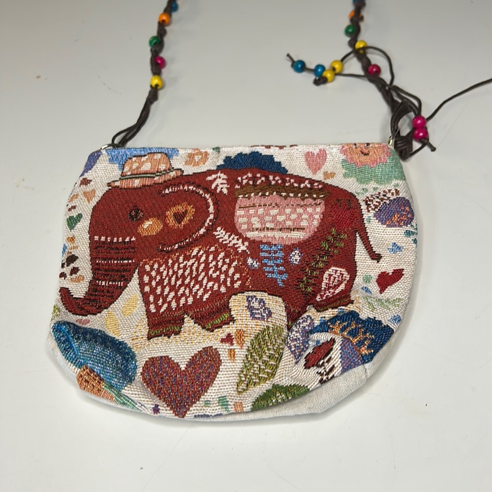 Cross Stitch Handmade Elephant Crossbody W Beaded Strap